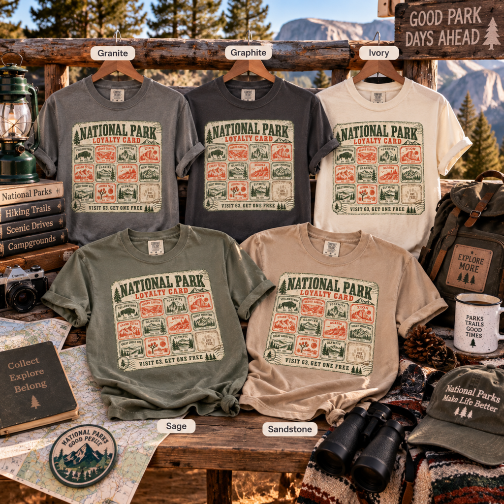National Park Loyalty Card Shirt | Visit 63 Get One Free | Funny Hiking Gift