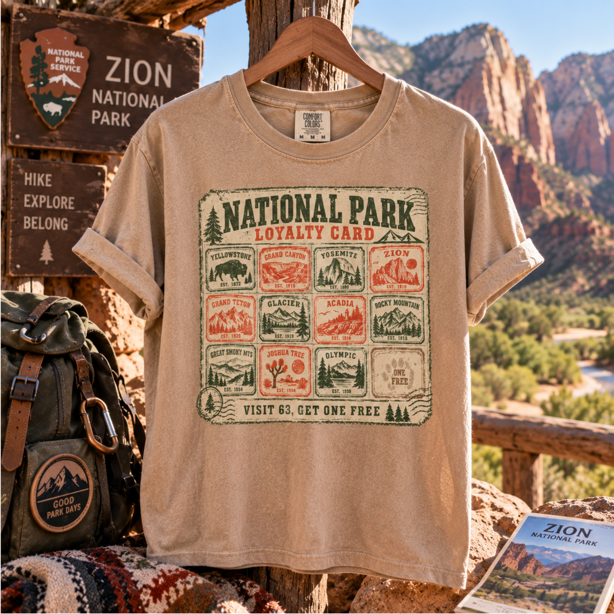 National Park Loyalty Card Shirt | Visit 63 Get One Free | Funny Hiking Gift