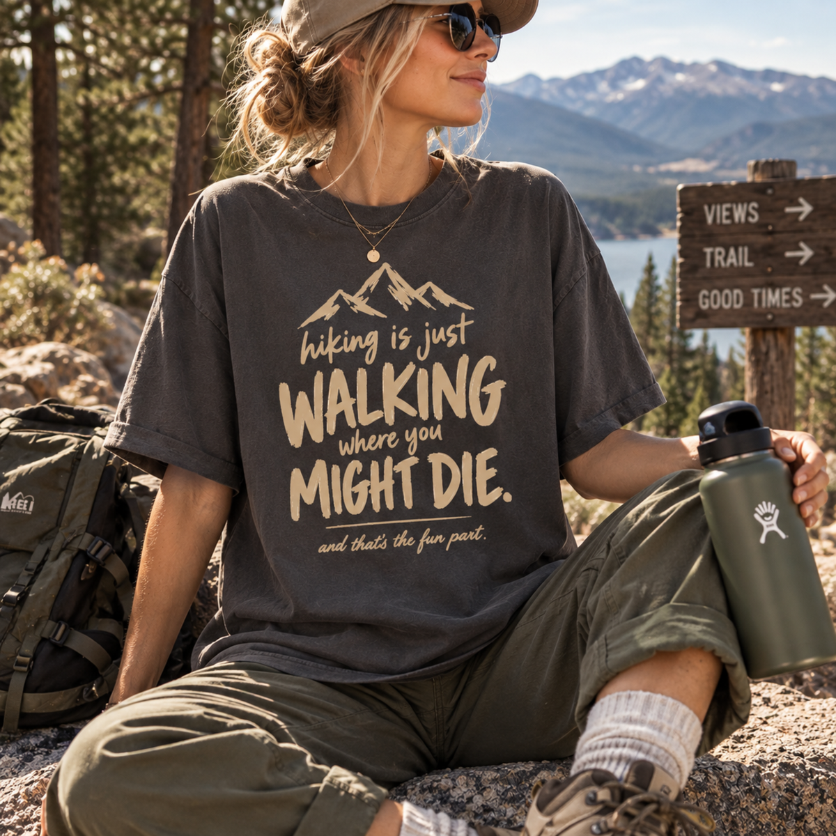 Hiking Is Just Walking – Dark Humor T-Shirt