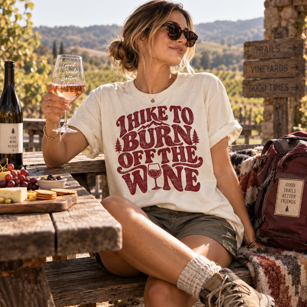 I Hike to Burn Off the Wine – Hiking T-Shirt