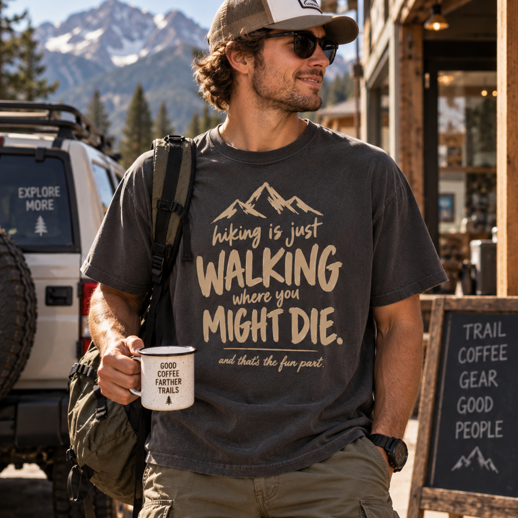 Hiking Is Just Walking – Dark Humor T-Shirt