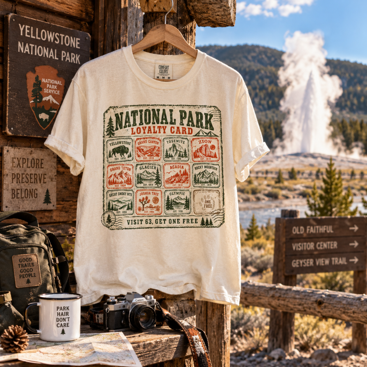 National Park Loyalty Card Shirt | Visit 63 Get One Free | Funny Hiking Gift