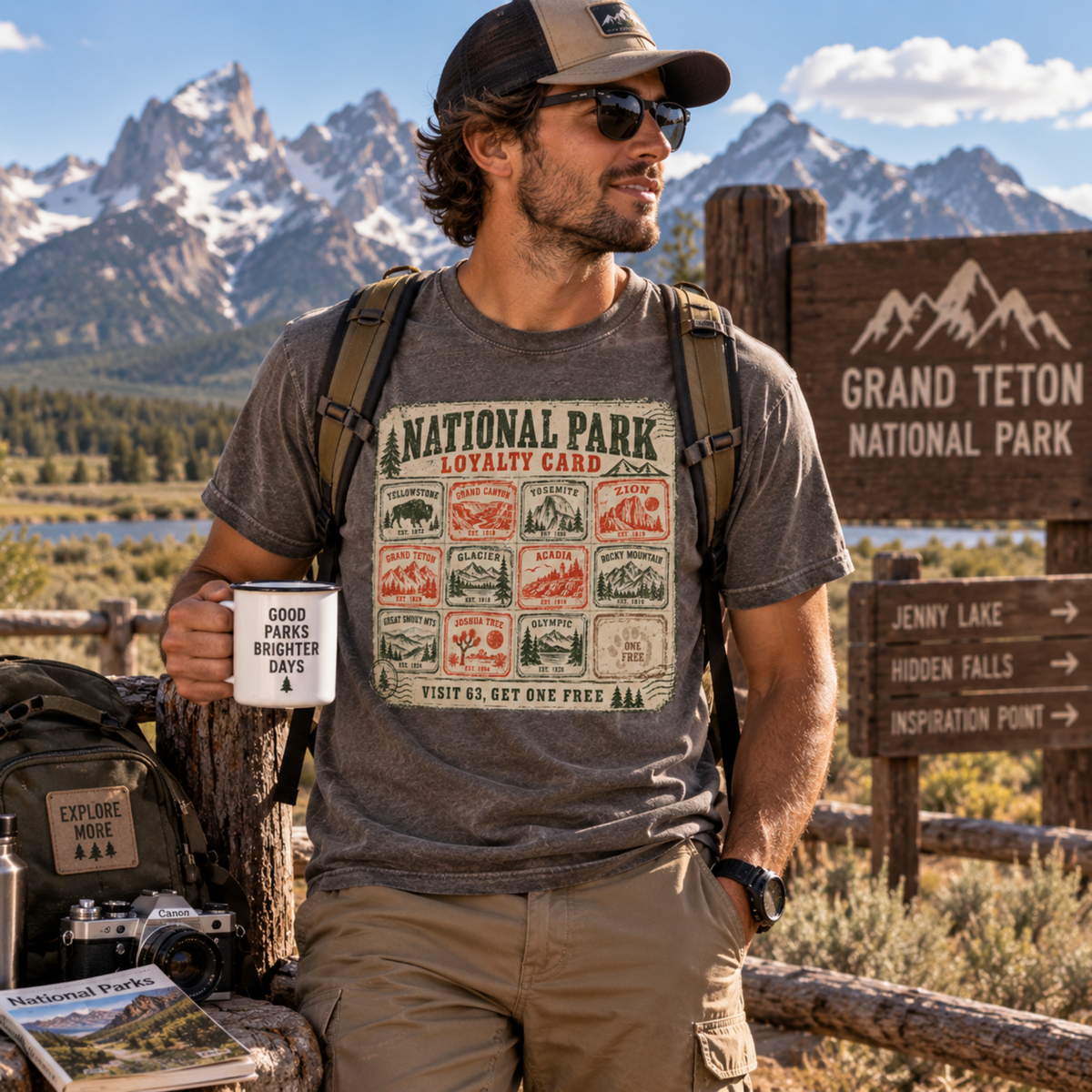 National Park Loyalty Card Shirt | Visit 63 Get One Free | Funny Hiking Gift