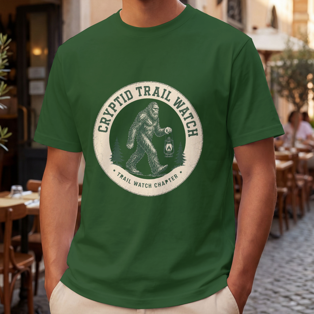 Cryptid Trail Watch – Bigfoot Hiking T-Shirt