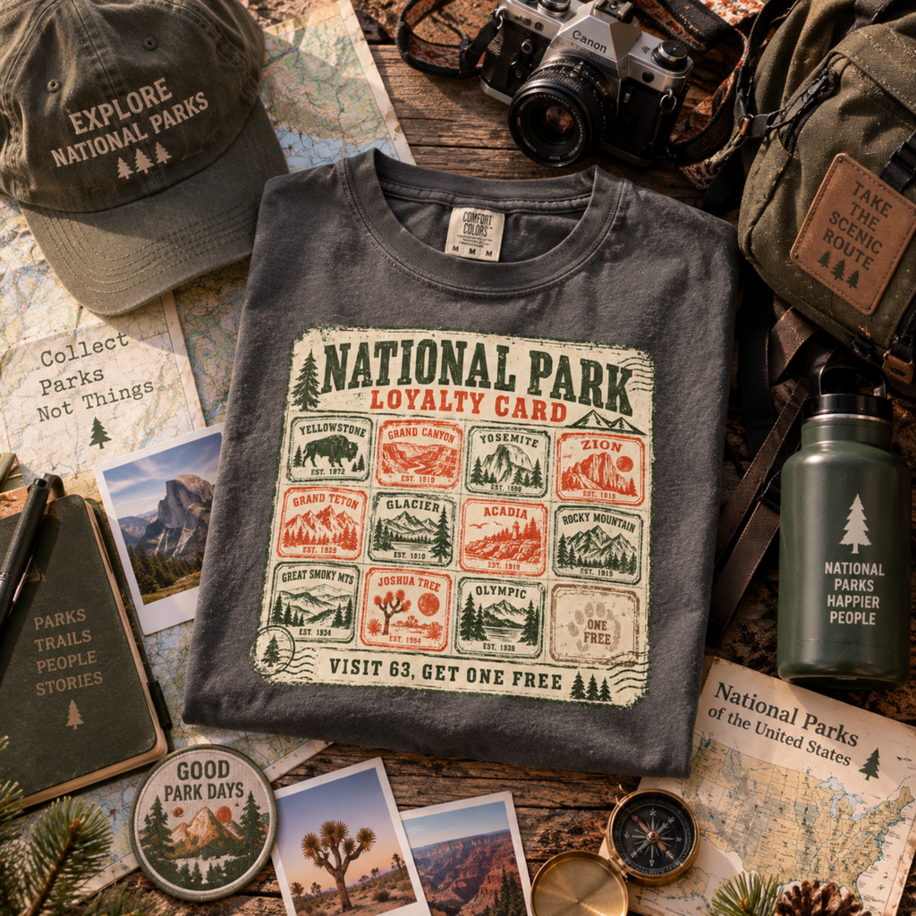 National Park Loyalty Card Shirt | Visit 63 Get One Free | Funny Hiking Gift