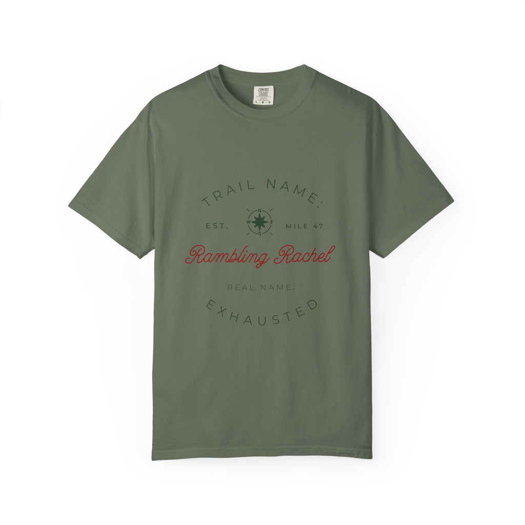 Trail Name Shirt | Personalized Thru Hiker Gift | Real Name Exhausted Funny Backpacking Tee